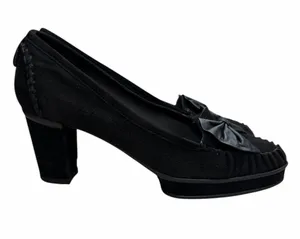 Stuart Weitzman Black Suede Bow Loafer Pumps thumbnail 1