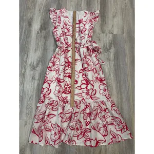 Sam‎ Edelman Petal Sketch V-Neck Maxi Dress Red White Floral Ruffle Size 10 NEW thumbnail 6