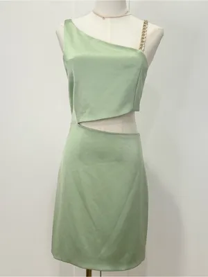 Alice + Olivia Karoline Cutout Mini Dress 6 Green Satin Cocktail Party Spring thumbnail 5