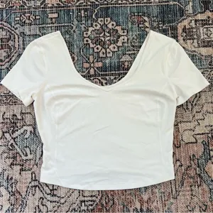 Lululemon Align Tee Short Sleeve Cropped Top White Size 6 V-Neck Open Back Shirt thumbnail 7