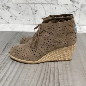 TOMS Moroccan Cutout Desert Rope Wedge Bootie Taupe Neutral 8 thumbnail 5