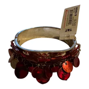 Red & Silver Charm Bangle Bracelet One Size thumbnail 1