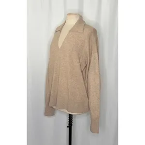 NWT!! FREE PEOPLE Eloura Cashmere‎ Henley Sweater Solid Light Brown Tan X-Large thumbnail 6