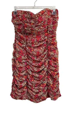 Forever‎ 21 Strapless Ruched Floral Mini Dress Y2K Bodycon Tube Sz M thumbnail 1
