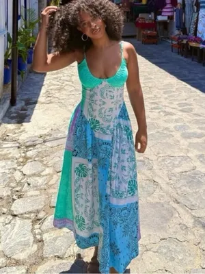 Free People Bohemian Bandana Tropical Wish You Would Midi Dress Size Large thumbnail 7