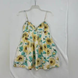 Free People Aqua and Gold Floral Lace-Trim Chemise 656 thumbnail 3