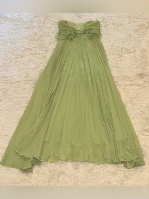 NEW DELFI COLLECTIVE Diana Pleaded Strapless Chiffon Lime Green Dress sz M thumbnail 9