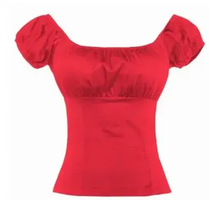 Red Retro Vintage 50s Shirt Short Sleeve Cotton Low Neck thumbnail 1