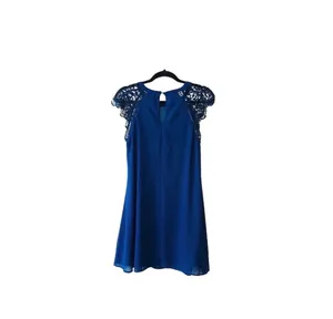 Altar’d State Crochet Sleeve Shift Dress Navy Blue Mini Lined thumbnail 6