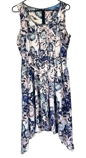 Simply Vera Vera Wang Blue Purple and White High Low Dress - Size: Medium thumbnail 1