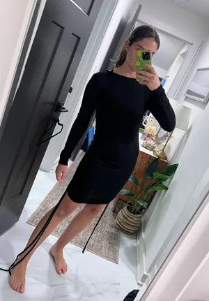 Ribbed Black Long Sleeve Dress thumbnail 3