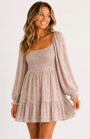 Altar’d State Floral Smocked Mini Dress M Romantic Cottagecore Prairie Feminine‎ thumbnail 1