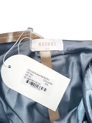 NWT Meshki Lilly Sweetheart Blue Satin Sleeveless Maxi Dress XXS in Frosted Blue thumbnail 5