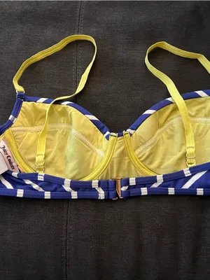 Y2K Juicy Couture Striped Blue & White Bikini Top with Yellow Straps Size Large thumbnail 7