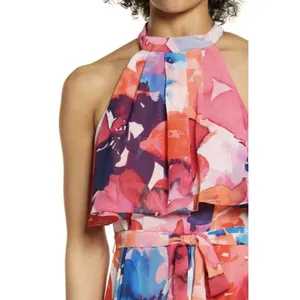 Eliza J Floral Halter Neck Popover Floral Maxi Dress Pink Multi Mock Size 10 thumbnail 2