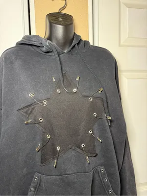 Social Collision Star Patch Safety Pin Grunge Hoodie Sweatshirt thumbnail 2