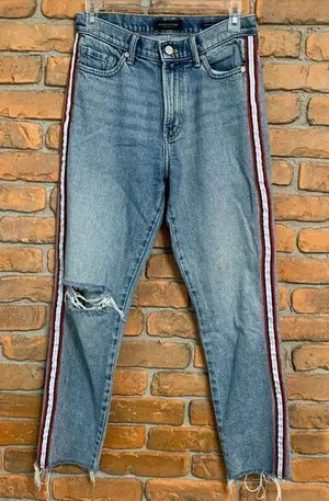 Banana Republic Womens 25 Jeans Blue High-Rise Straight Leg Side Stripe Denim‎ thumbnail 1
