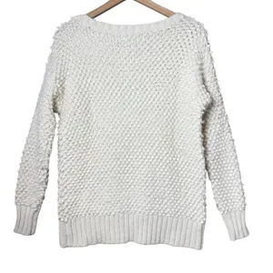 American Eagle Outfitters Ivory White Popcorn Knit Sweater Wool Alpaca Blend M thumbnail 2