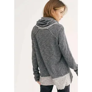 Free People Beach Cocoon Cowl Neck Pullover Top Gray Slouchy Cozycove Boho M/L thumbnail 3