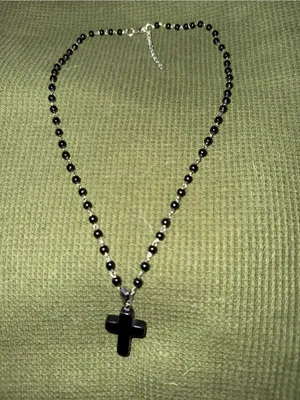 Black Beaded Cross Necklace - Unbranded Women's Jewelry thumbnail 2