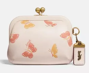 COACH 70512 Kisslock Coin Purse With Butterfly Print In Chalk/brass thumbnail 1