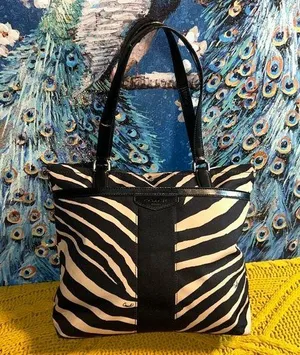 Coach Vintage Canvas Zebra Print Tote Shoulder Bag thumbnail 1