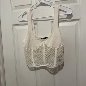 Zara White Crochet Crop Halter Top Size Large. thumbnail 4
