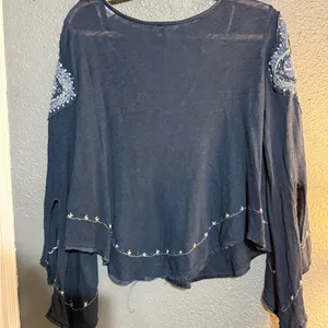 Free People Chic Embroidered Women's Blouse in Navy thumbnail 4