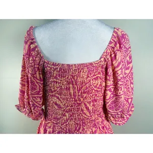 Sienna Sky Tropical‎ Puff Sleeve Dress Womens Medium Pink Excellent Smocked Back thumbnail 11