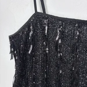 Loft Sequin Fringe Square Neck Cami Black Party Top‎ Evening Glam Size Large thumbnail 4