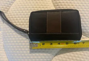 Leather Wristlet Wallet - Black with Brown Stripe thumbnail 1