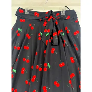 Belle Poque Black Cherry Print A-Line Swing Skirt Rockabilly Pin Up Size Large thumbnail 4