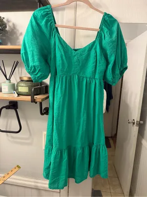 Nine West Teal Puff-Sleeve Mini Dress thumbnail 1
