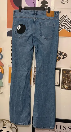 Zara Hand-Painted 8 Ball Flare Jeans Size 12 thumbnail 1