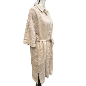 Tahari Womens 100% Linen Belted Button Down Shirt Dress Tan Beige Small thumbnail 4