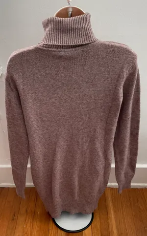 Wool Blend Brown Cable Knit Turtleneck Sweater Dress with Pockets, size M thumbnail 3
