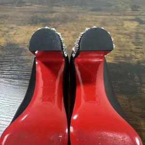 Christian Louboutin Donna 85 Black Leather Silver Spike Block Heel Pumps 35.5 thumbnail 10