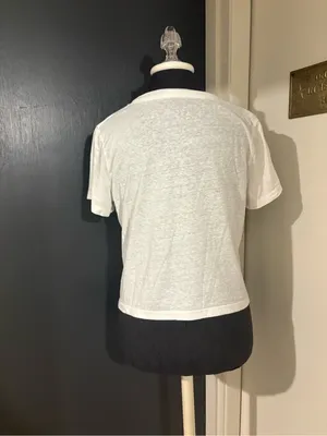 J. Crew White Short Sleeve Crewneck Cotton Blend Burnout Tee 💜 thumbnail 3