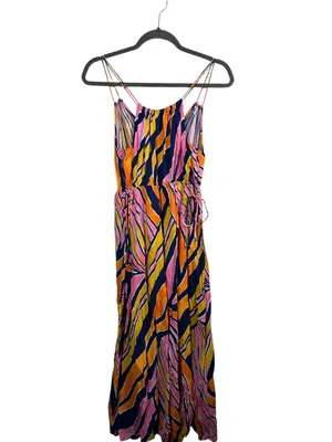 Anthropologie Maeve Jumpsuit Womens 6 Pink Orange Abstract Wide Leg‎ Strappy thumbnail 4