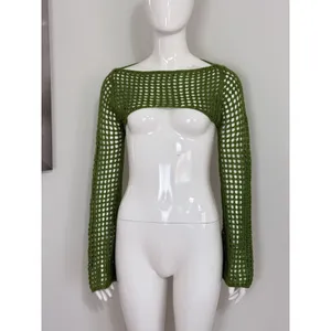 Women Open Knit Bolero Shrug Long Flare Sleeve Crop Top Cover Up Festival Size S thumbnail 2