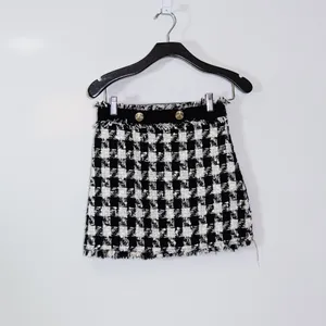 Zara Black White Gingham Check Plaid Textured Knit Woven Mini Skirt XS thumbnail 1