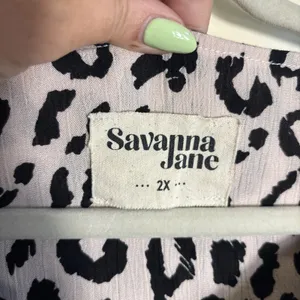 Savanna‎ Jane Boho Floral Embroidered Leopard Print Dress Flutter Sleeve Size 2X thumbnail 2
