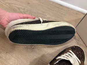 Golden Goose Super-Star Sabots in glitter with brown star and shearling lining thumbnail 9