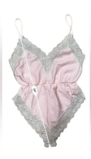 Vintage Ms. Leslee Pink Teddy Bodysuit Romper French Cut Tagged Large Fits Small thumbnail 8