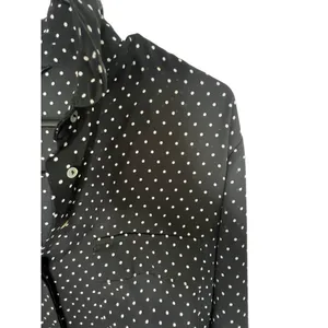 ZARA Black And White Polkadot Long Sleeve Button Up Blouse With Pockets thumbnail 2