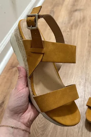 Seven Dials | Milana Mustard Yellow Espadrille Wedge Platform Sandal Shoes,‎ 9M thumbnail 1
