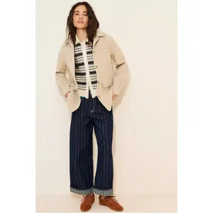Free People Bohemian LagenLook Lucy Linen Chore Coat Neutral Natural Large thumbnail 8