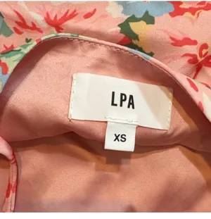 LPA From Revolve Floral Mini Dress XS Pink Green Ruffle Hem thumbnail 5