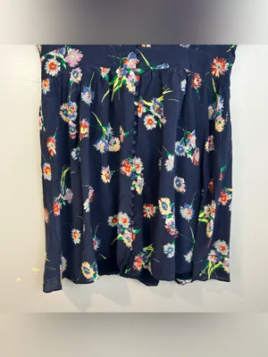 Madewell Blue 100% Silk Button-Front Short Tie-Sleeve Floral Mini Dress Size 14 thumbnail 12
