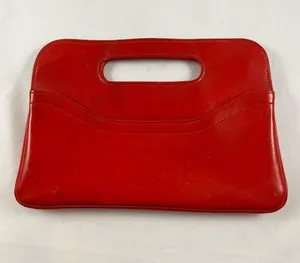 Red patent handle flap clutch thumbnail 2